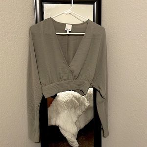 MINKPINK MPC Green Long Sleeve Crop Top